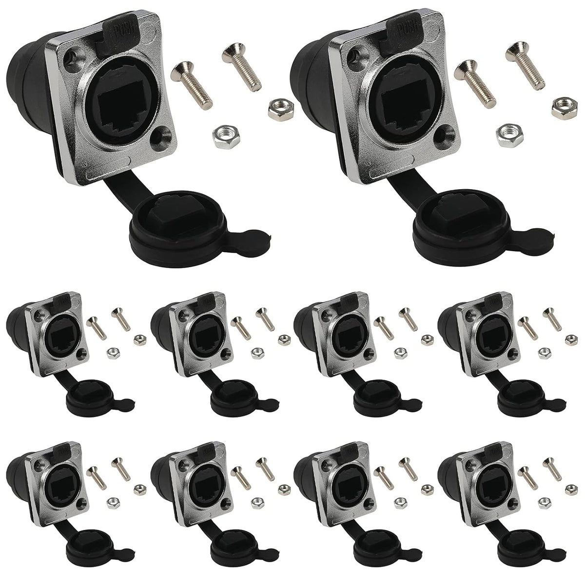 10PCS Panel Mounting RJ45 IP65 Waterproof Cat5/5e/6 8P8C Connector Female to Female with Dust Cap W5189
