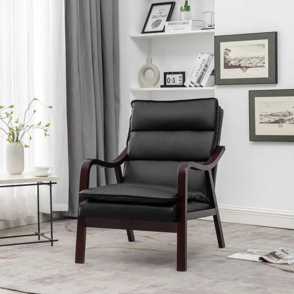 24.8" Wide Mid-Century Modern Faux Leather Armchair N44636