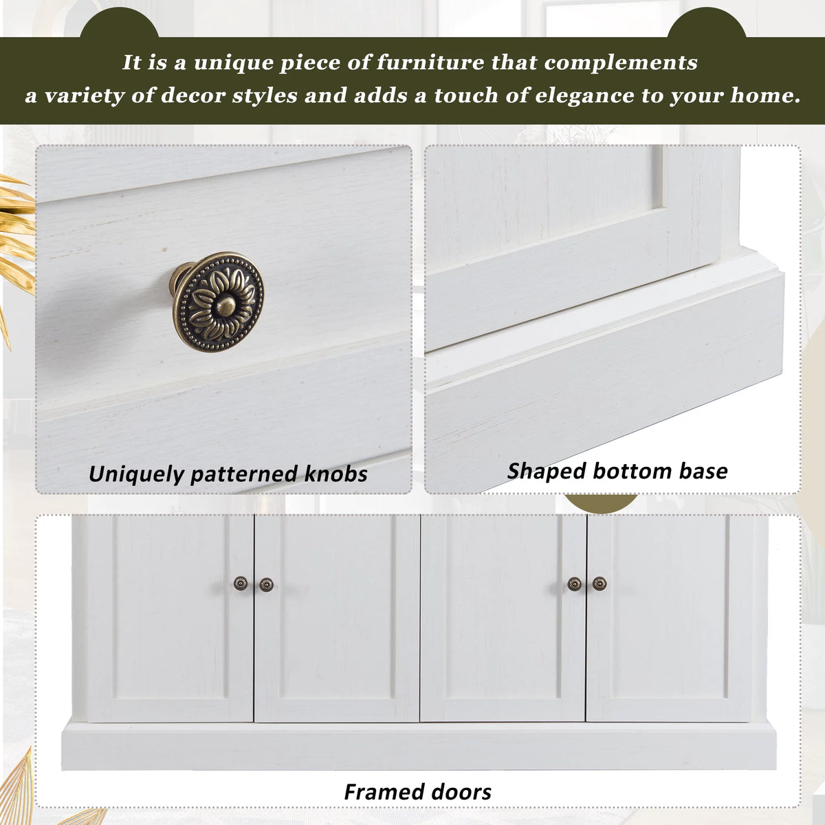Antique White Kitchen Sideboard Buffet Cabinet with 2 Drawers & 4 Doors S88079