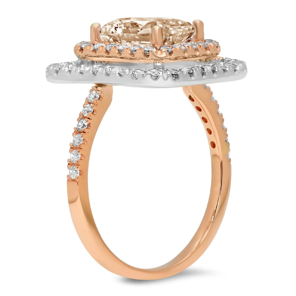 2.63ct emerald cut champagne simulated diamond 18k rose white gold halo ring size 5.25 M2606