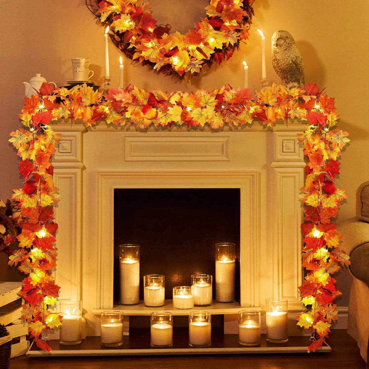 Maple Leaves Garland with Lights F2164