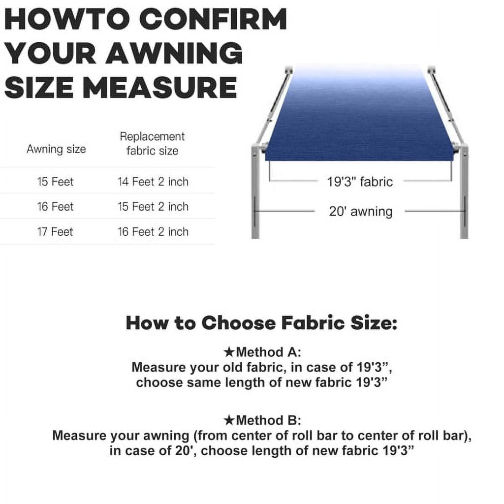 Blue Heavy Duty RV Awning Fabric Replacement 17' R113