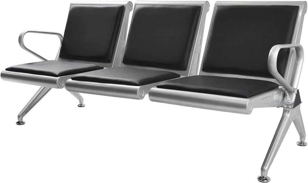3-Seat Waiting Room Bench with Black PVC Cushion R3916