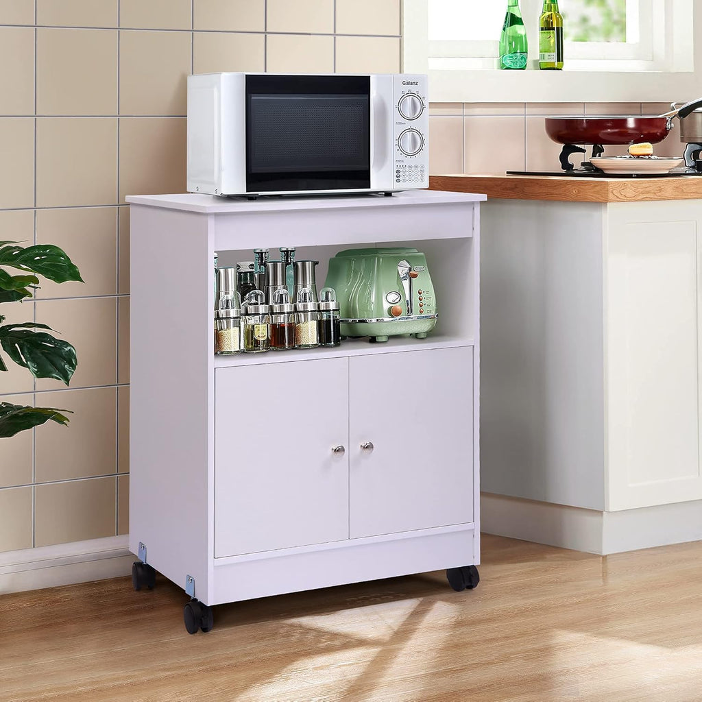 White Pack of 2 Microwave Kitchen Cart with Storage K90885