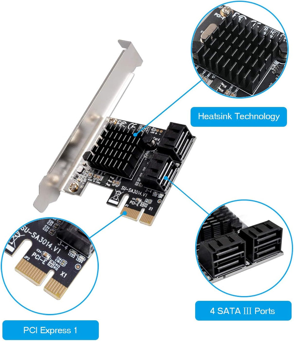 SATA Card 4 Port PCI Express Controller with Low Profile Bracket I26196