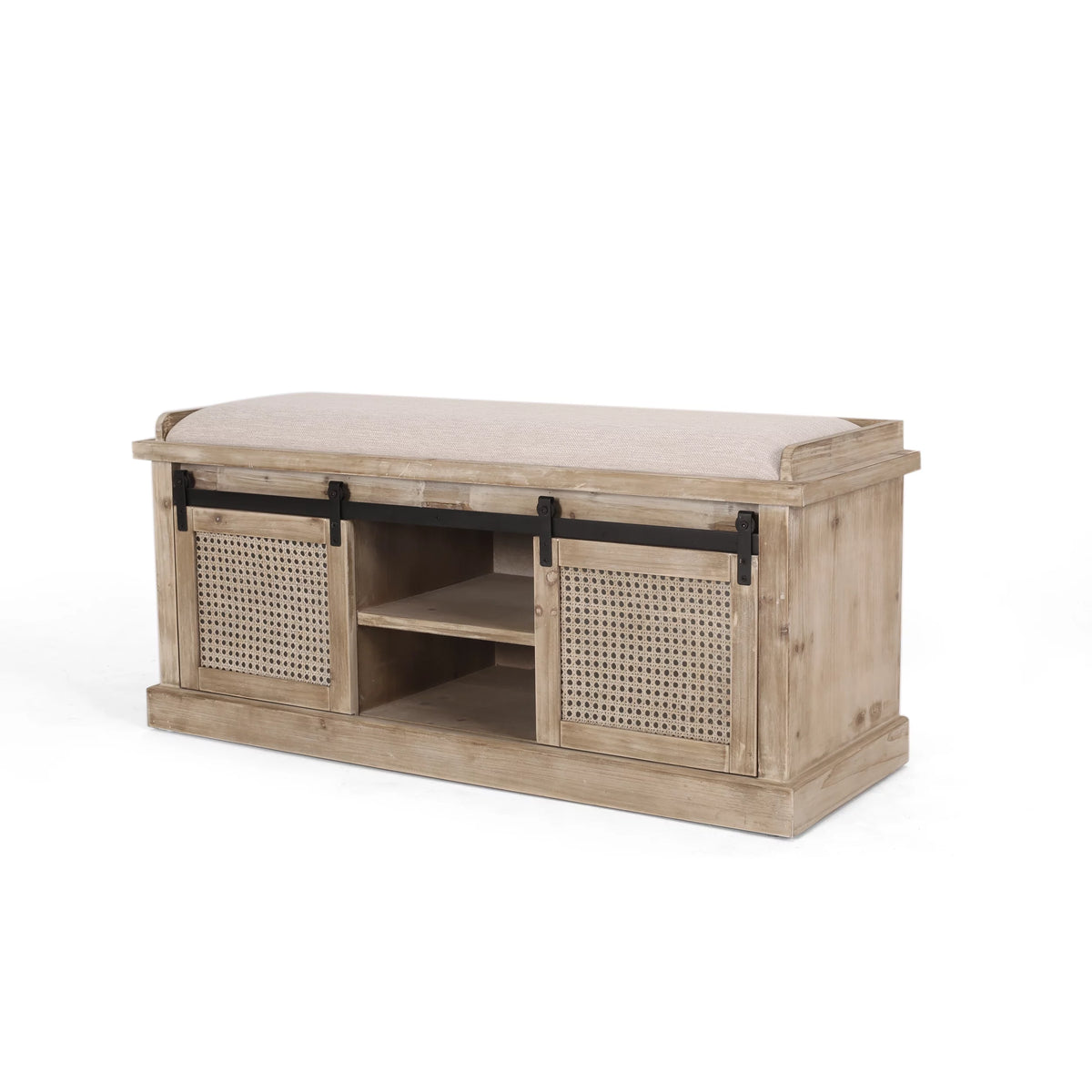 Rustic Storage Bench with Cushion P337