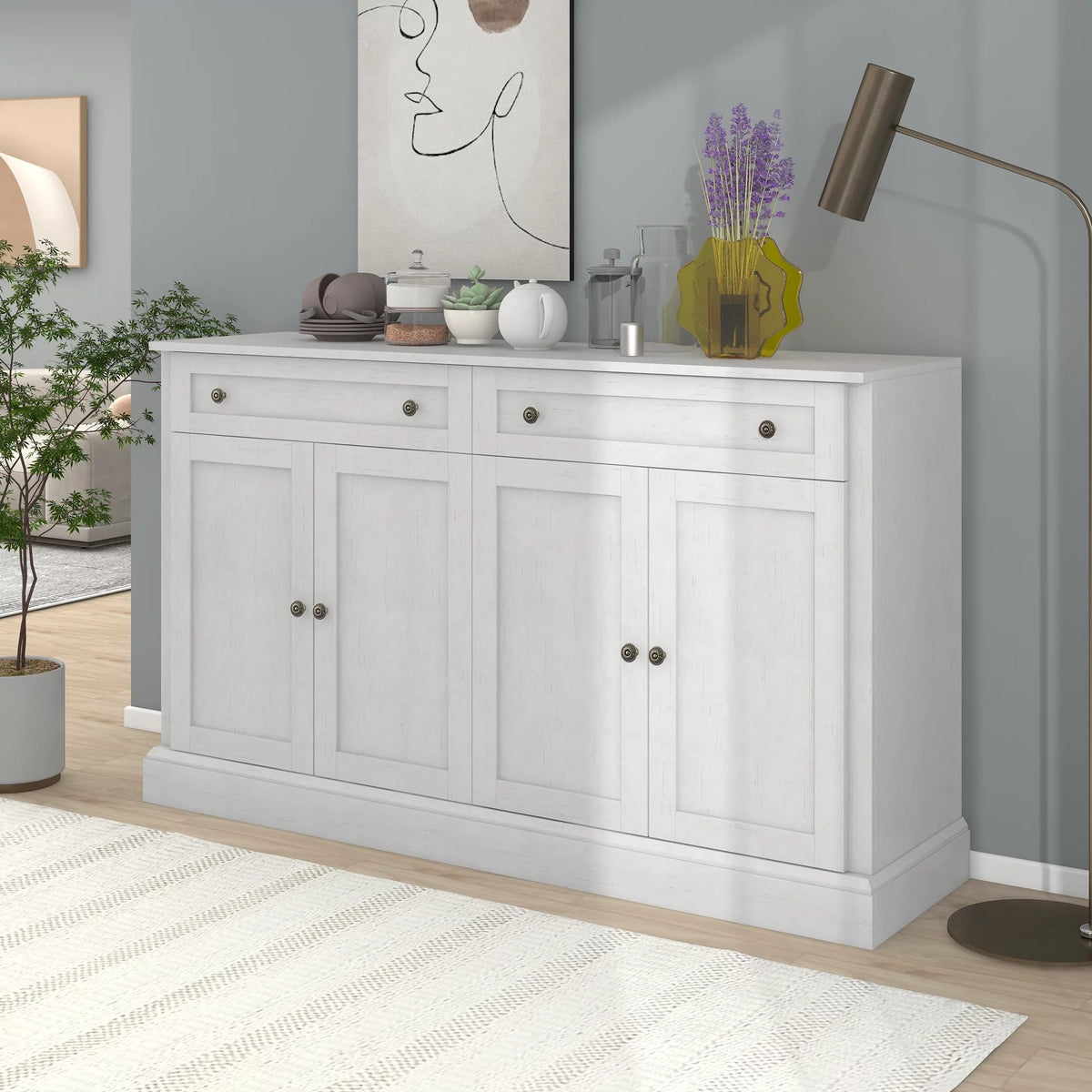 Antique White Kitchen Sideboard Buffet Cabinet with 2 Drawers & 4 Doors S88079