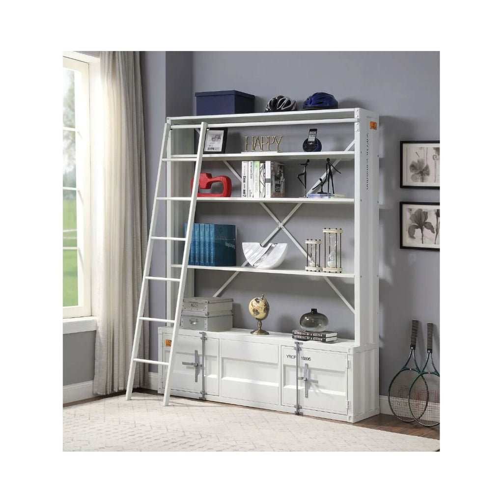 White Cargo Bookshelf & Ladder TV Stand V356