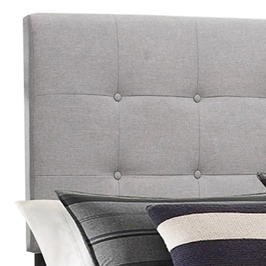 Light Gray Button Tufted Full Size Wood Bed S9878