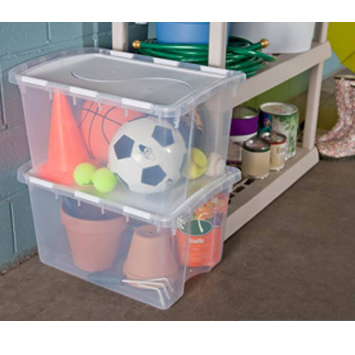 48 Quart Clear Hinged Plastic Storage Container 6 Pack F810