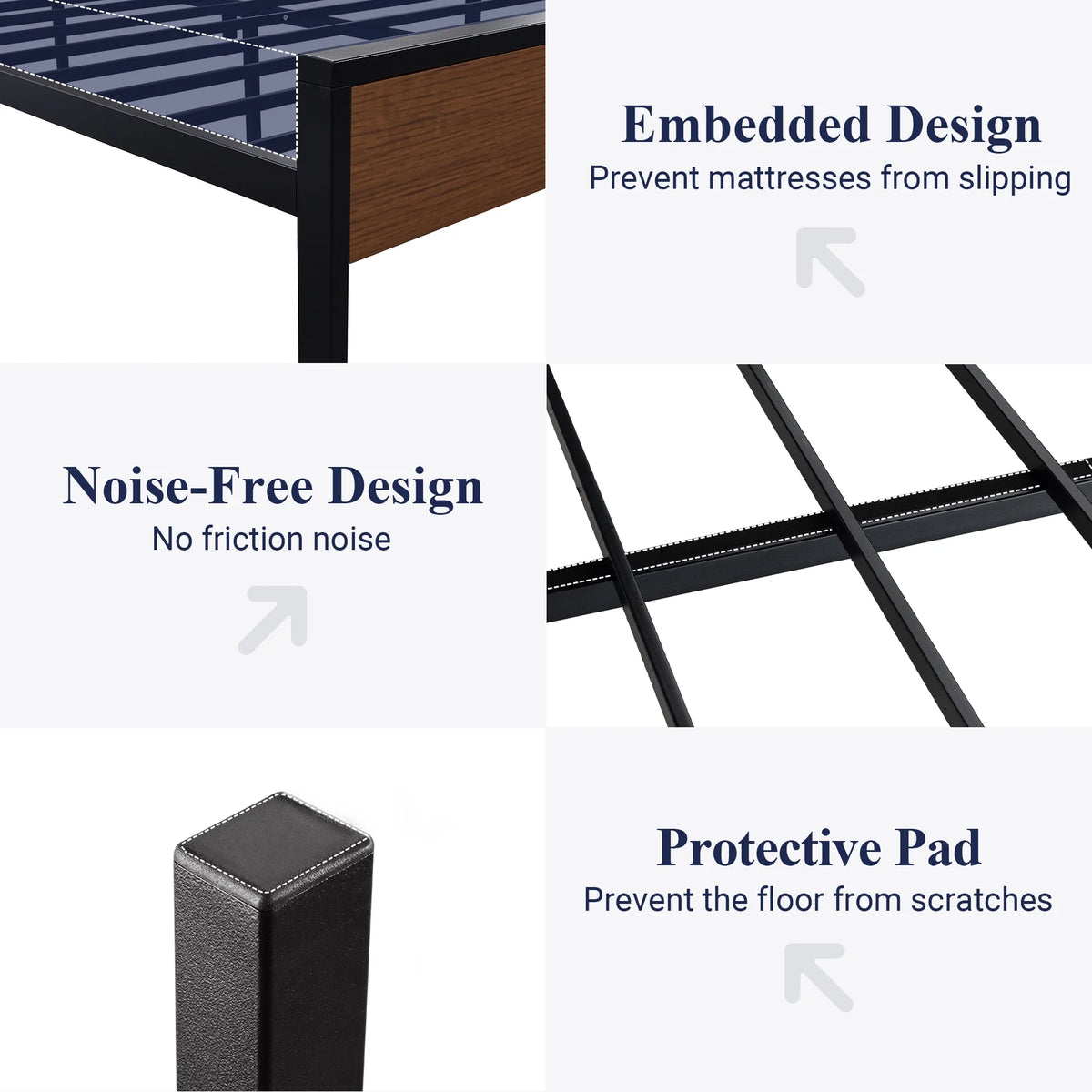 Queen Size Metal Platform Bed Frame with Wood Headboard and Footboard Z4458