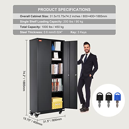 Black Metal Storage Cabinet with 4 Adjustable Shelves M896072
