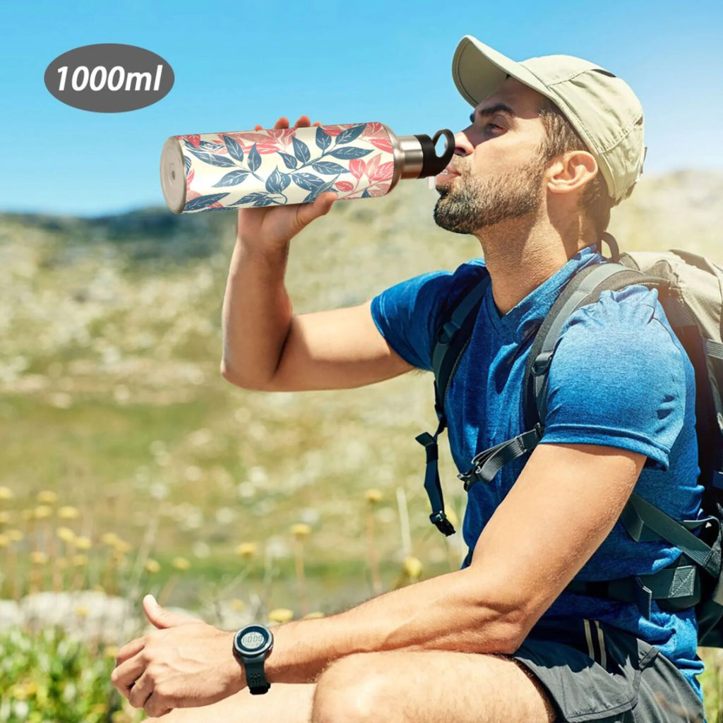 Retro Leaf Insulated Stainless Steel Water Bottle with Straw Lid 20 oz P69886