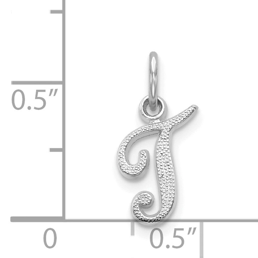 14K White Gold Polished Rhodium Plated Script Letter T Initial Pendant Charm U114