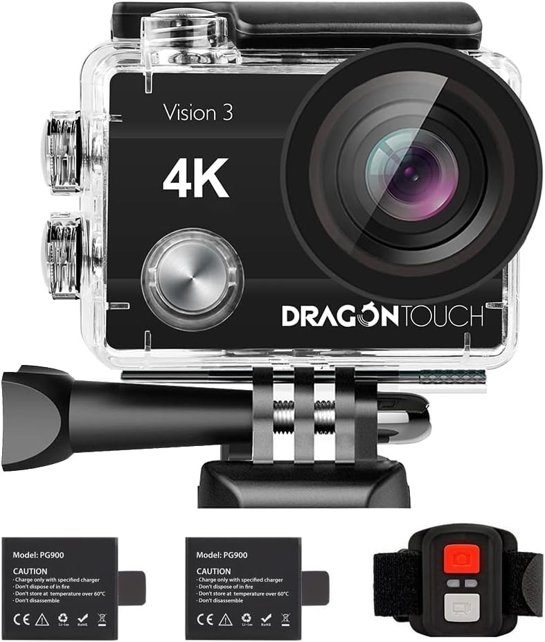 4K Action Camera 16MP Waterproof Camera 170° Wide Angle WiFi Sports Cam with Remote 2 Batteries and Mounting Accessories Kit Pack of 2 N339