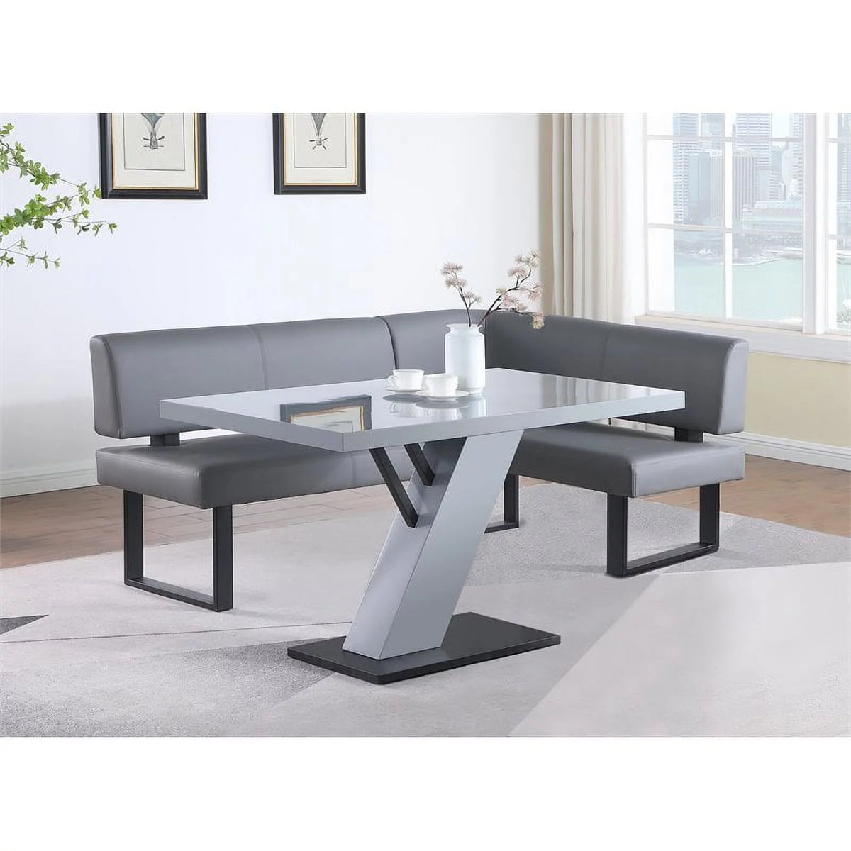 51.2" Steel and Wood Pedestal Dining Table M3071