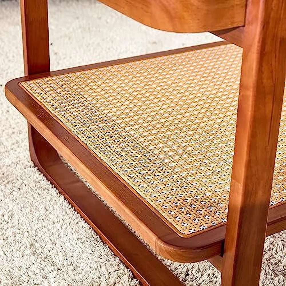 Rattan Woven Glass Desktop Round Double-Layer Solid Wood Coffee Table F99006