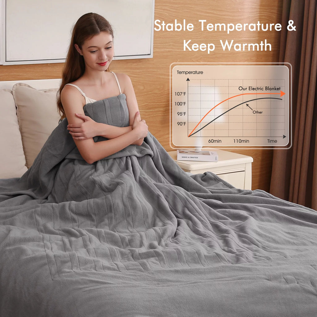 Electric Heated Blanket Full Size Gray Q506525