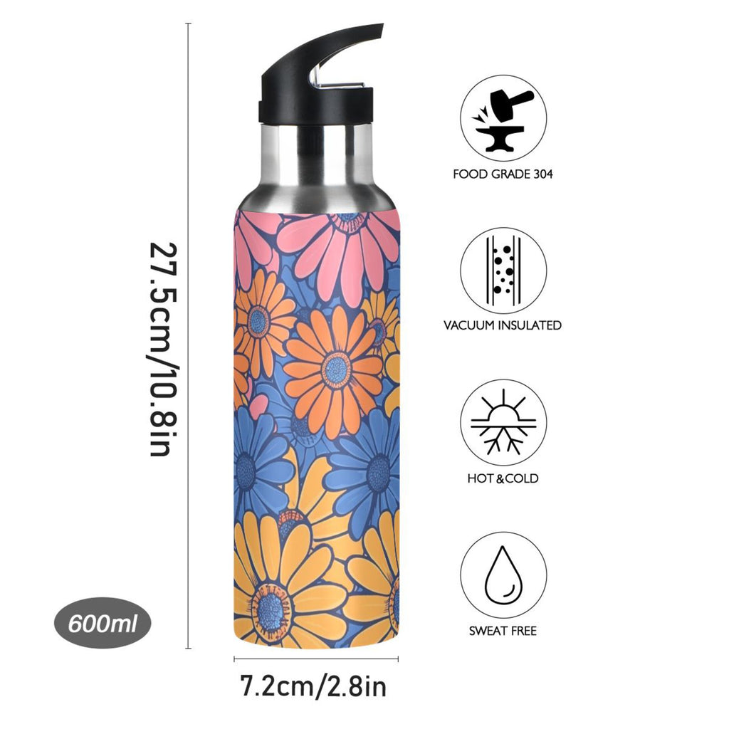 Blue and Pink Insulated Stainless Steel Water Bottle with Straw Lid, 20 oz F28659