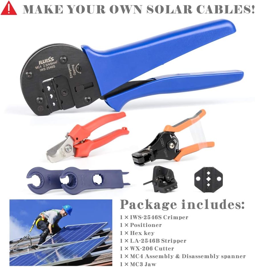 Solar Crimping Tool Kit with Wire Cutter, Wire Stripper and Solar Connector Spanners Pack of 2 T212495