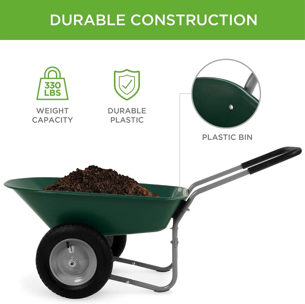 Green Dual-Wheel Wheelbarrow Garden Cart B2711