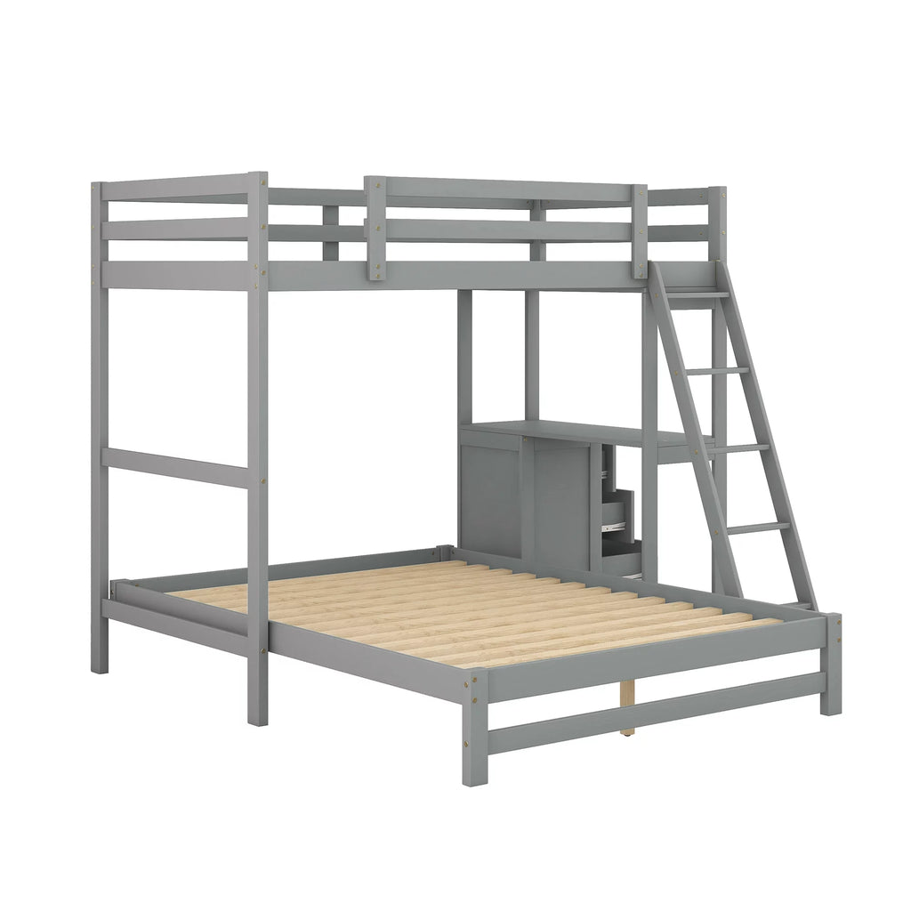 Gray Twin over Full Bunk Bed with Desk and Drawers Q735824