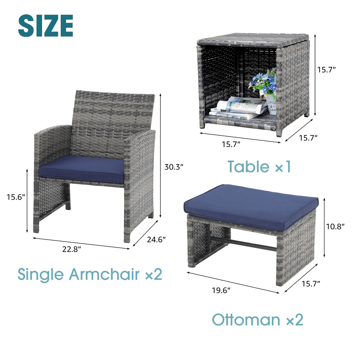 5 Piece Wicker Patio Furniture Set with Coffee Table V6138