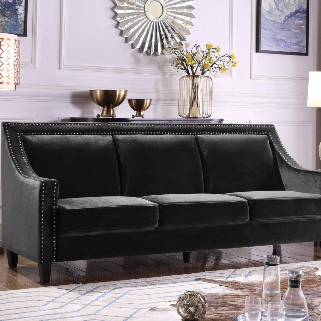 Espresso Finished Wood Legs Velvet Upholstered Swoop Arm Sofa X85724