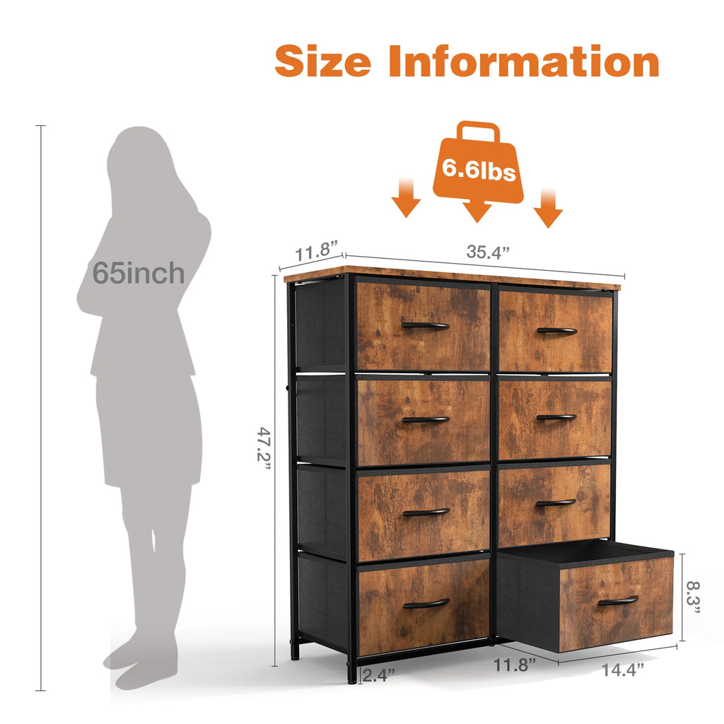 Brown 8 Fabric Drawer Dresser TV Stand C893548