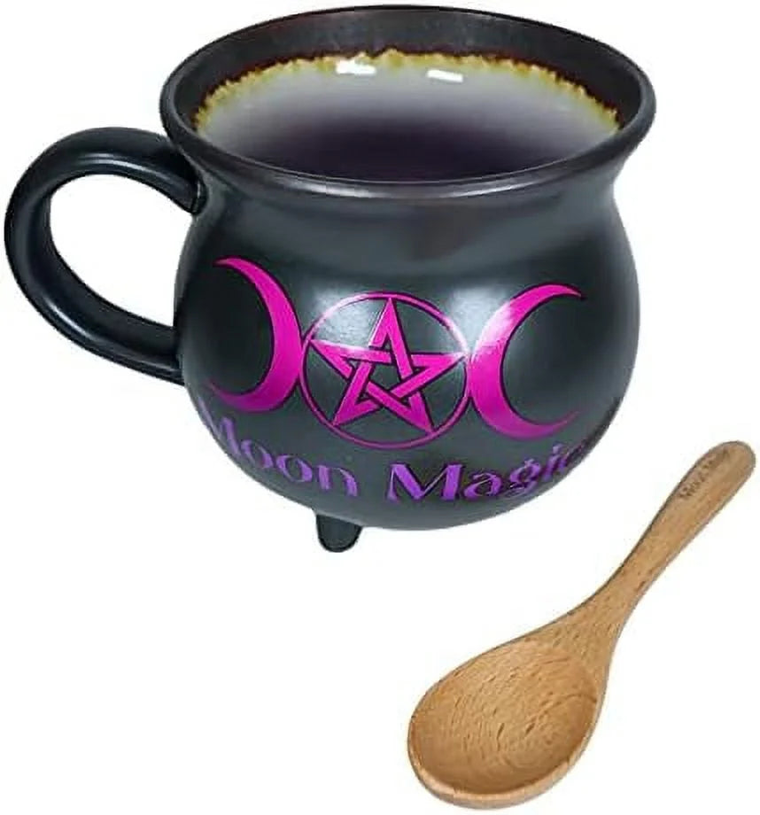 Porcelain Cauldron Shaped Bowl or Mug 32Oz with Wooden Spoon S163