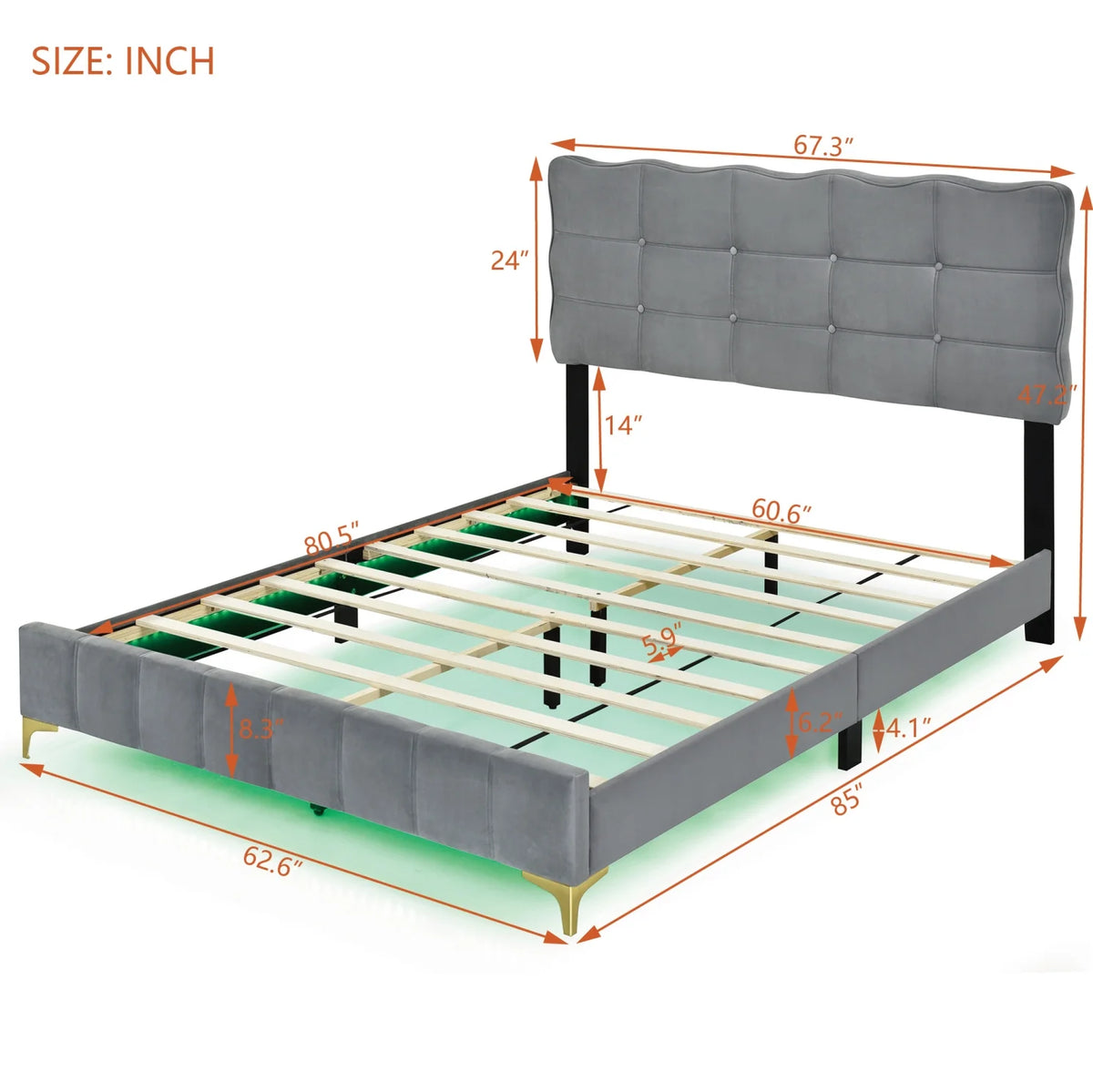 Full Size Beige Velvet Platform Bed with Headboard U48622