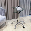 Adjustable Height Transparent Tempered Glass Table Desk with Lockable Wheels B49643