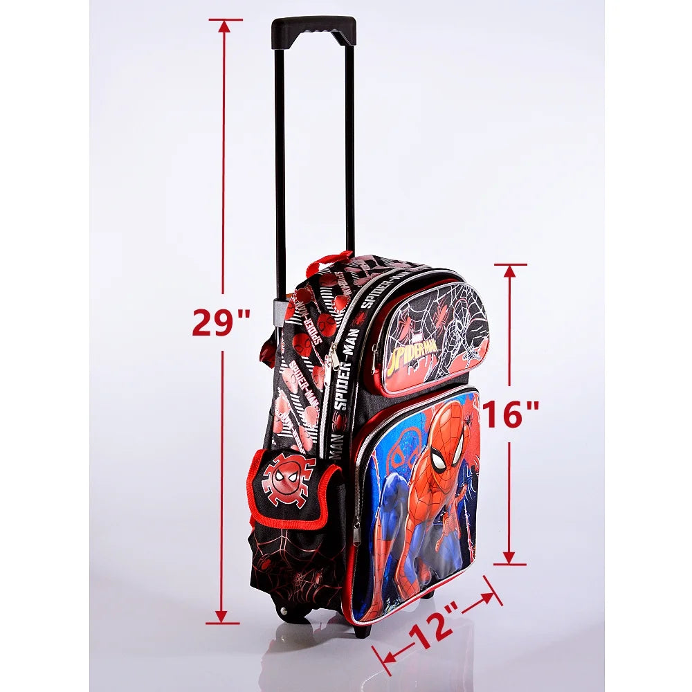 Black Red Blue Rolling School Backpack with Lunch Bag A9461