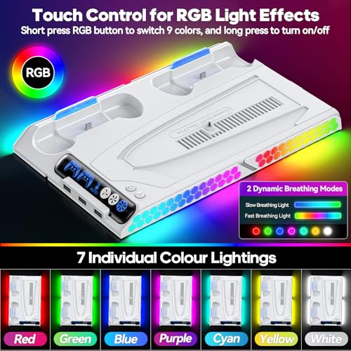PS5 Cooling Station with 4-Level Fan and 9 RGB Modes P4908