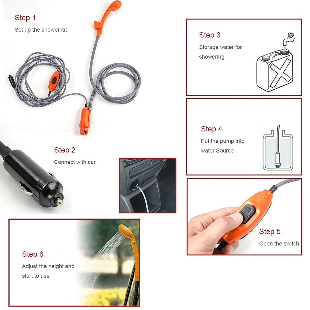 Camping Shower Electric Outdoor Folding Bucket Kit Q64973