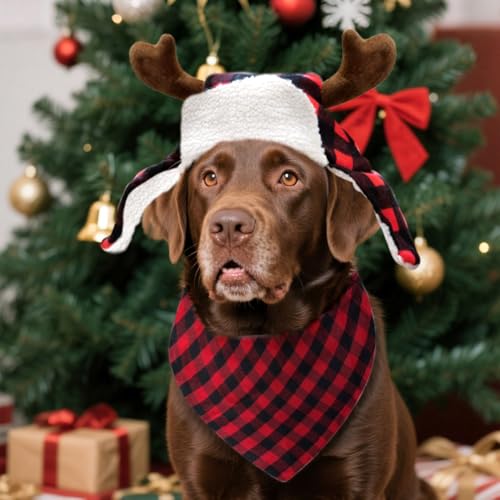 Christmas Reindeer Antlers Headband and Red Scarf for Pets S2590
