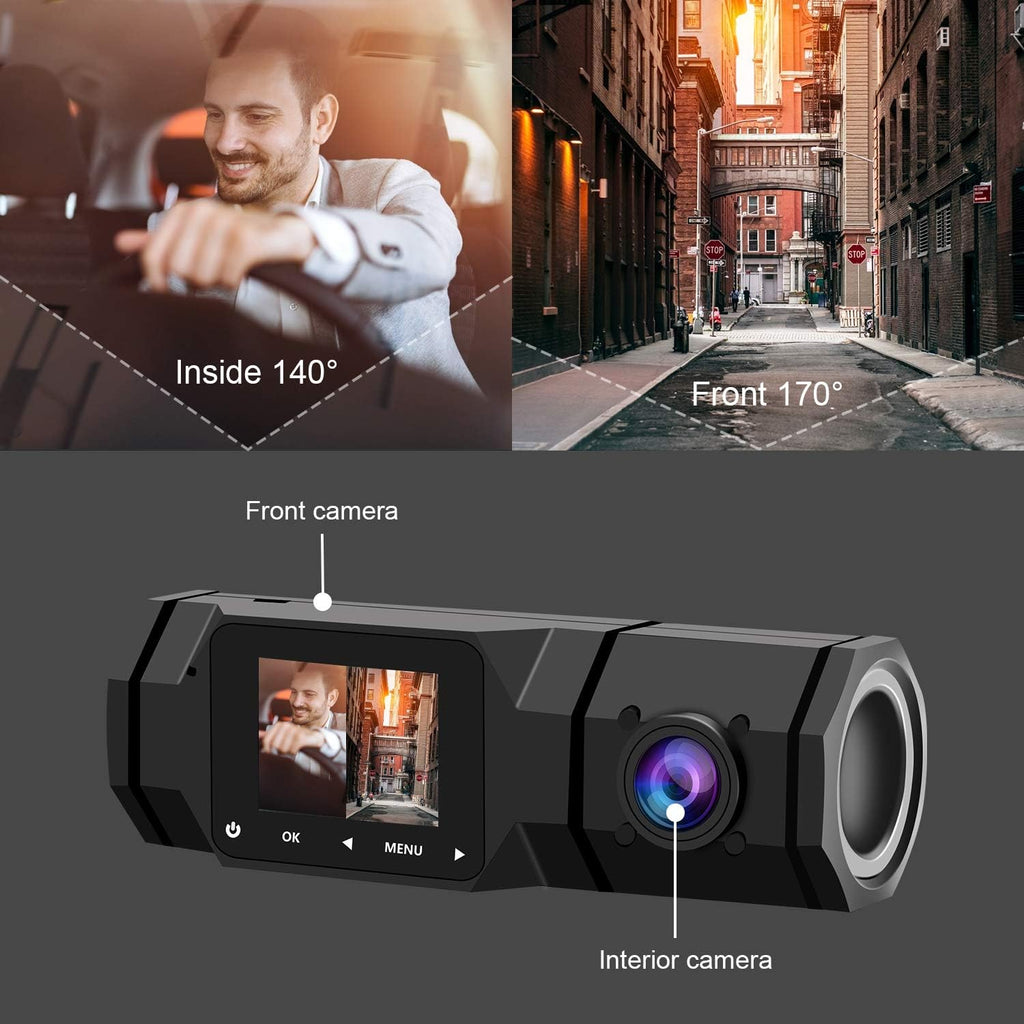 Dual Dash Cam FHD 1080P Front and Interior IR Night Vision Pack of 2 U496