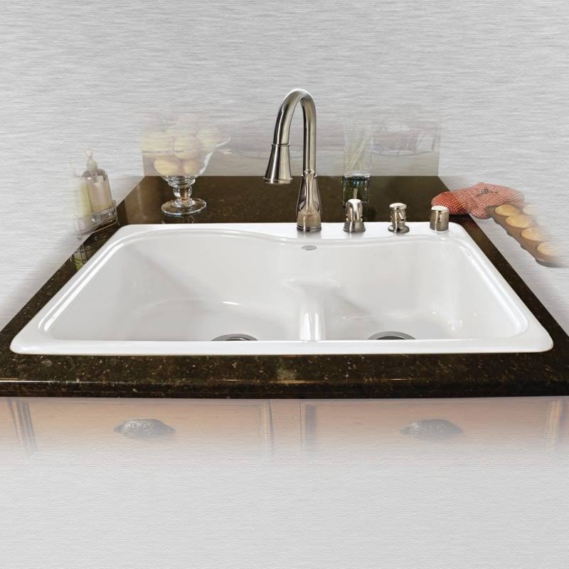 33x22 Double Basin Drop in Cast Iron Kitchen Sink W9489