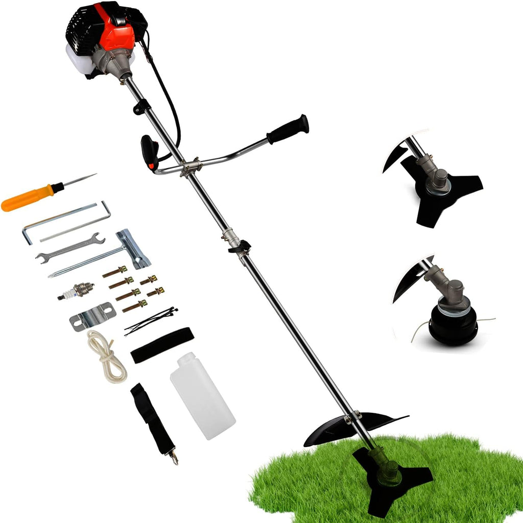 42.7CC Gas String Trimmer Straight Shaft Weed Eater with 2 Detachable Heads R596