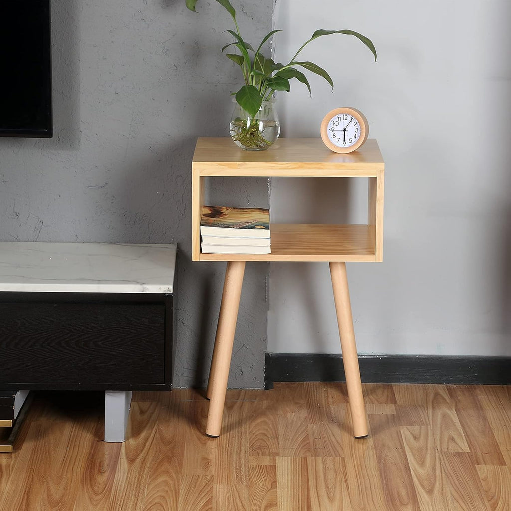 Solid Wood Nightstand Natural Wood Color Y914