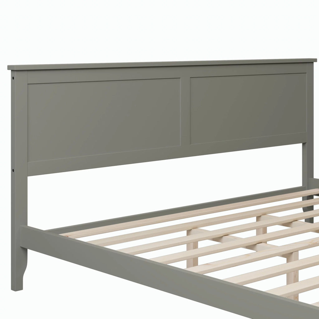 King Size Grey Solid Wood Platform Bed Frame with Headboard H37417