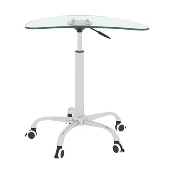 Adjustable Height Transparent Tempered Glass Table Desk with Lockable Wheels B49643