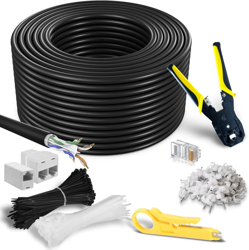 Cat6 Outdoor Waterproof Ethernet Cable 300 ft Black Pure Copper D18661