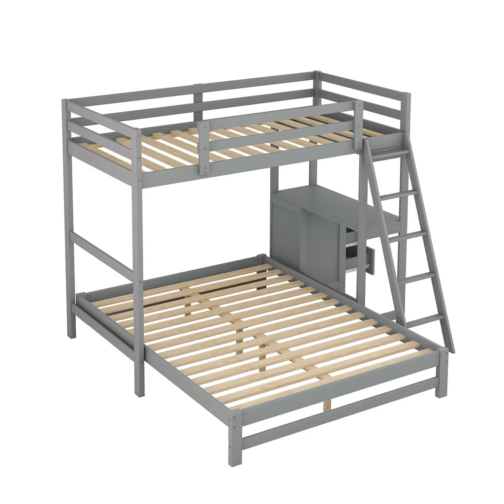 Gray Twin over Full Bunk Bed with Desk and Drawers Q735824