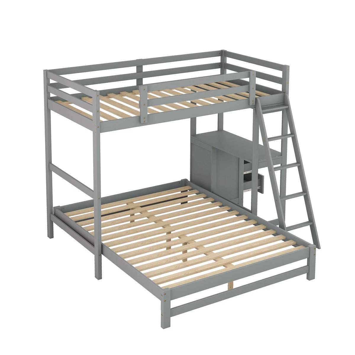 Gray Twin over Full Bunk Bed with Desk and Drawers Q735824