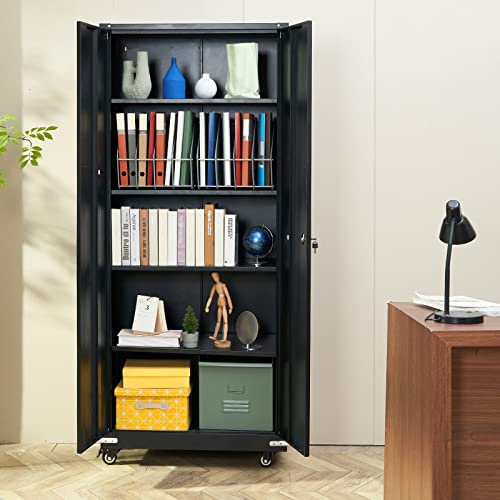 Black Metal Storage Cabinet with 4 Adjustable Shelves M896072