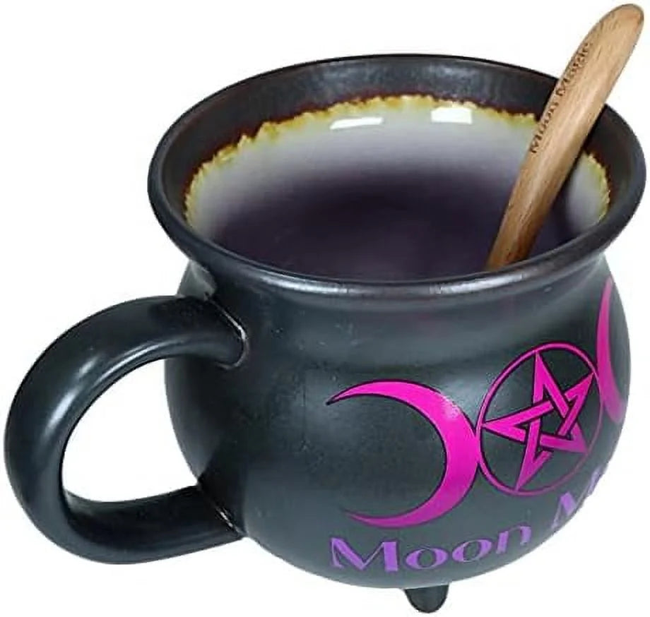 Porcelain Cauldron Shaped Bowl or Mug 32Oz with Wooden Spoon S163