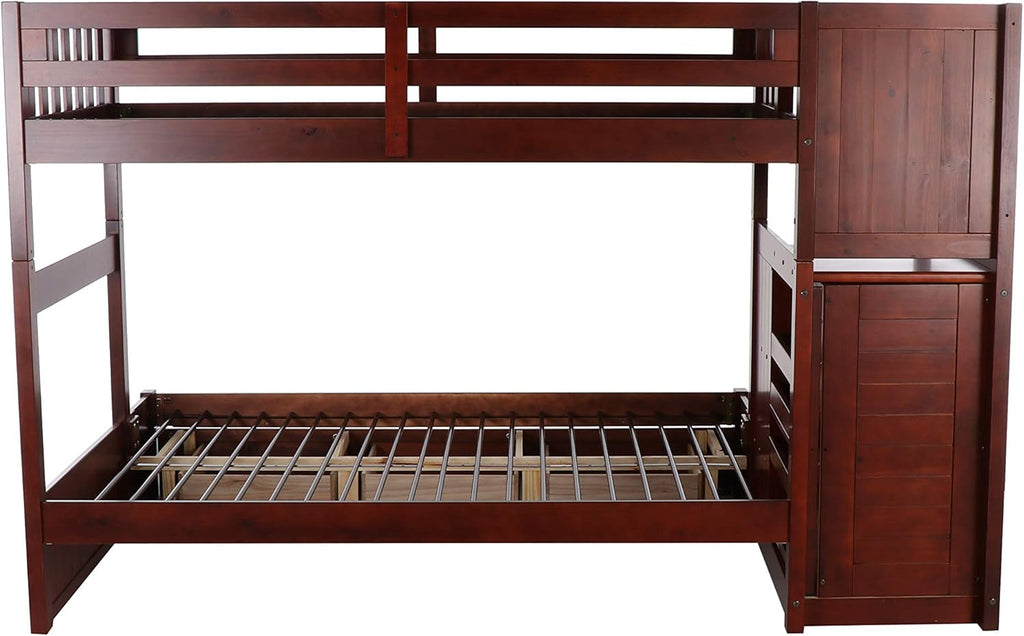 Twin Over Full Staircase Bunk Bed with 3 Drawers in Merlot Finish R724799