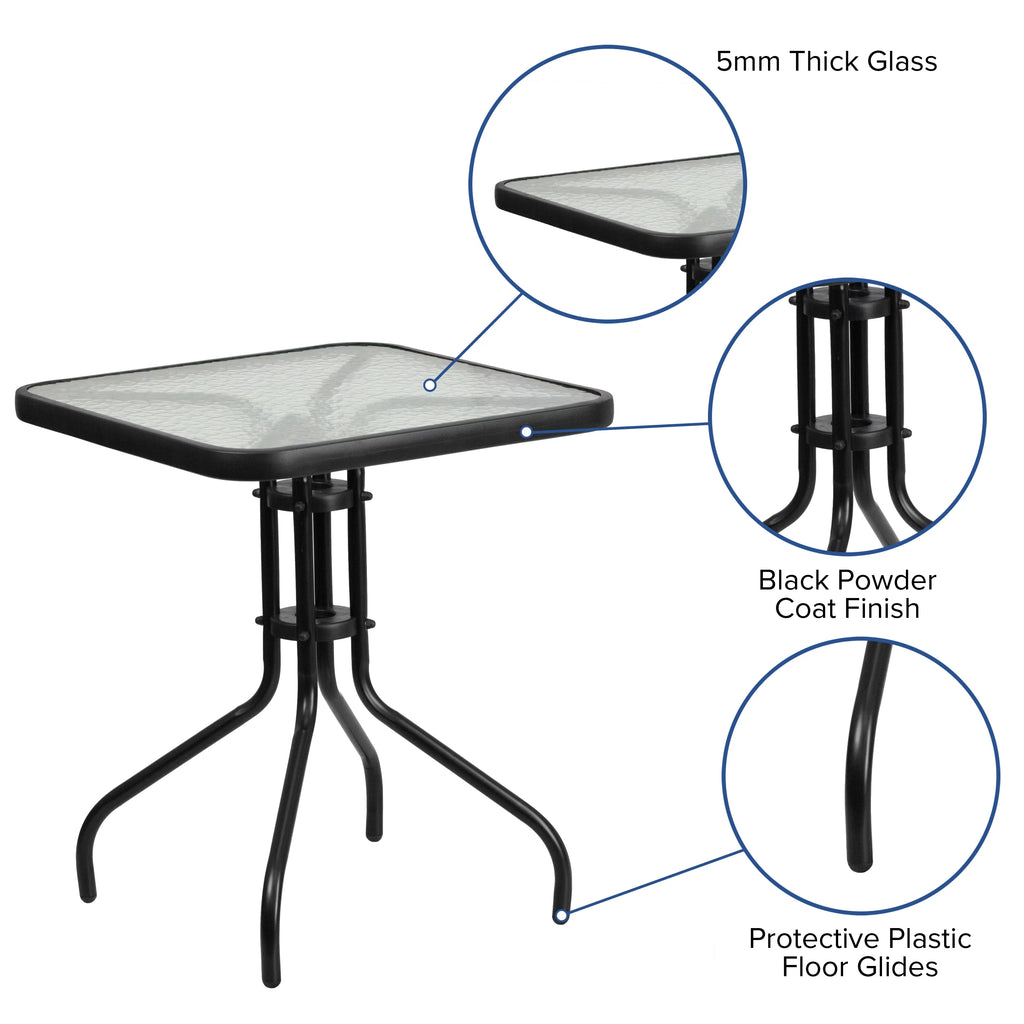 23.5" Square Tempered Glass Metal Table U6184