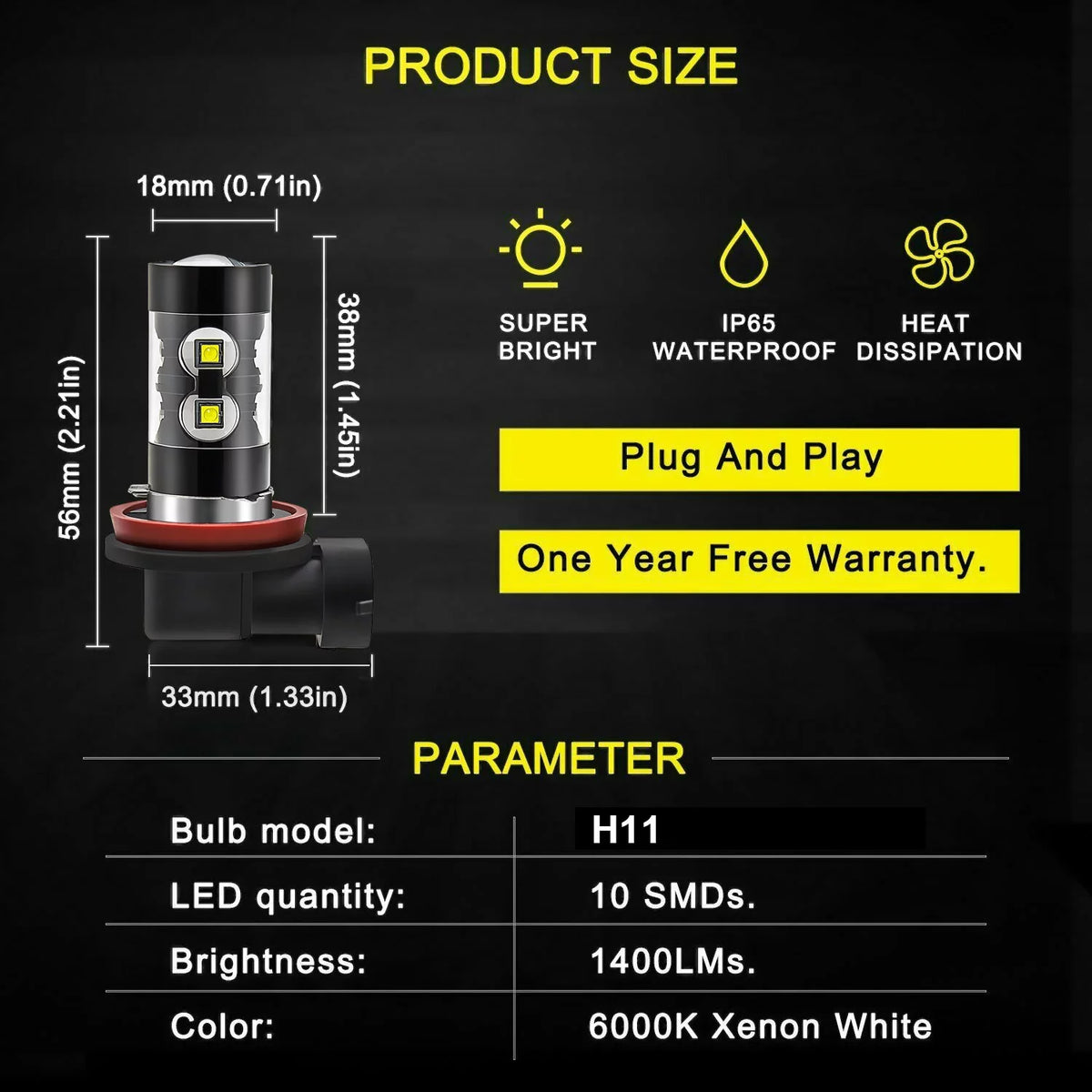 D3S H11 HID LED Fog Light Bulbs 6000K R68573